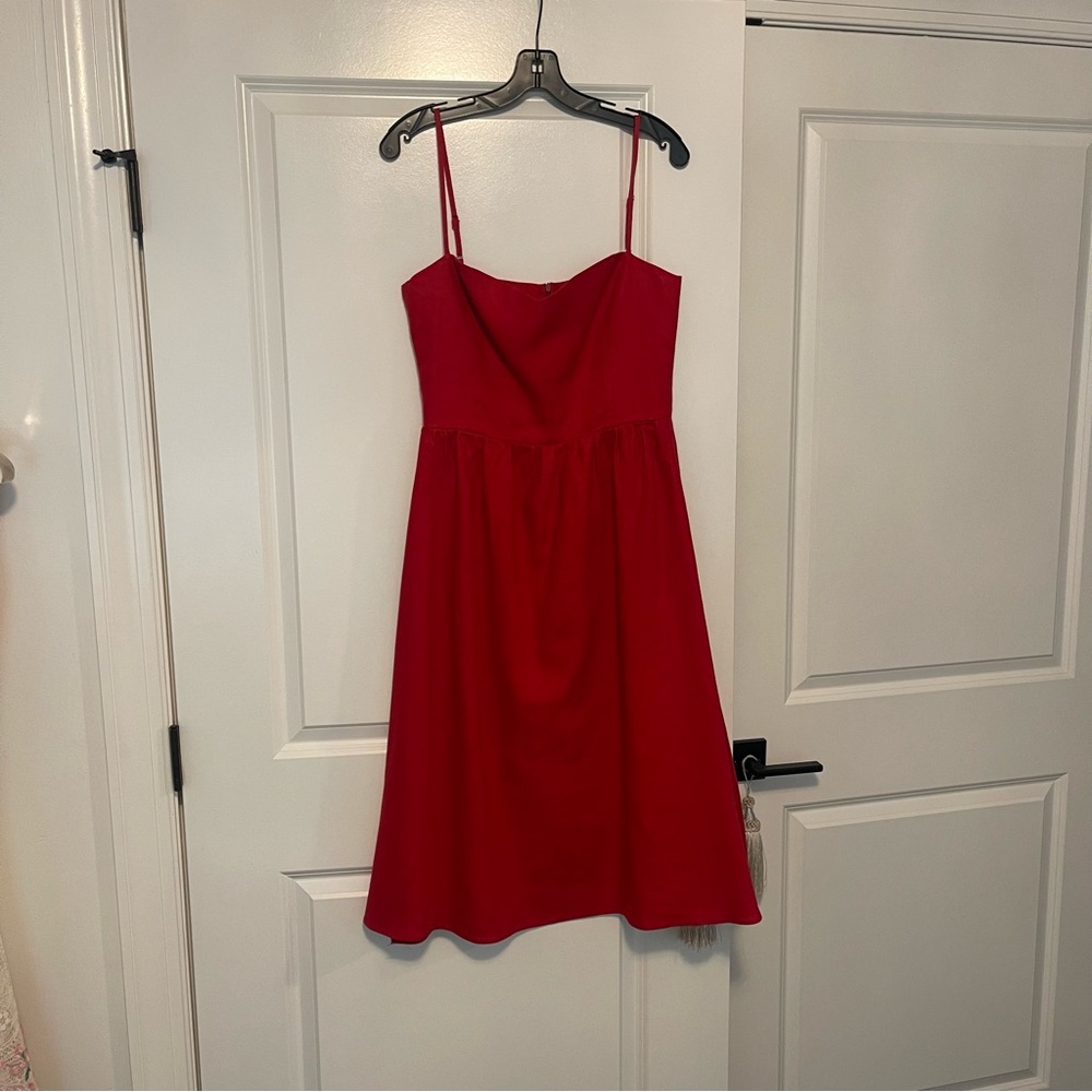 Reformation Cherry Red Sweetheart Linen Midi Dress